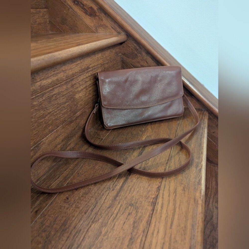 Derek Alexander Leather Classic Half Flap Organizer Purse Wallet Brown, Like New